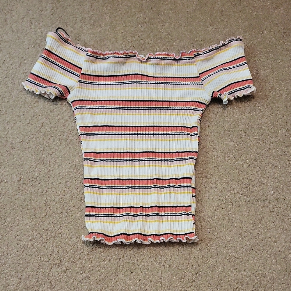 Forever 21 Ribbed Striped Off-Shoulder Tank